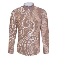 Polynesia Plumeria Lei Family Matching Long Sleeve Bodycon Dress and Hawaiian Shirt Beige Curves Motif