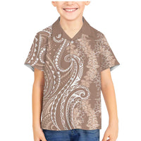 Polynesia Plumeria Lei Family Matching Mermaid Dress and Hawaiian Shirt Beige Curves Motif