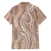 Polynesia Plumeria Lei Family Matching Tank Maxi Dress and Hawaiian Shirt Beige Curves Motif