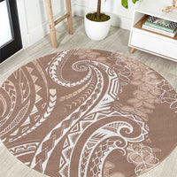 Polynesia Plumeria Lei Round Carpet Beige Curves Motif
