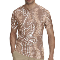 Polynesia Plumeria Lei Rugby Jersey Beige Curves Motif