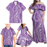 Polynesia Plumeria Lei Family Matching Off Shoulder Maxi Dress and Hawaiian Shirt Periwinkle Curves Motif LT7 - Polynesian Pride