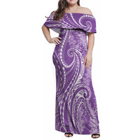 Polynesia Plumeria Lei Family Matching Off Shoulder Maxi Dress and Hawaiian Shirt Periwinkle Curves Motif LT7 Mom's Dress Periwinkle - Polynesian Pride