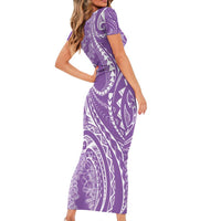 Polynesia Plumeria Lei Family Matching Short Sleeve Bodycon Dress and Hawaiian Shirt Periwinkle Curves Motif