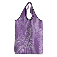 Polynesia Plumeria Lei Grocery Bag Periwinkle Curves Motif