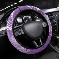Polynesia Plumeria Lei Steering Wheel Cover Periwinkle Curves Motif