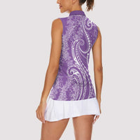 Polynesia Plumeria Lei Women Sleeveless Polo Shirt Periwinkle Curves Motif