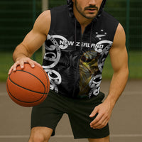 New Zealand WC2026 Custom Black Sleeveless Zip Hoodie Silver Fern LT7 - Polynesian Pride
