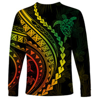 Polynesian Pride Long Sleeve Shirt Turtle Hibiscus Luxury Style - Reggae Ver2 LT7 - Polynesian Pride