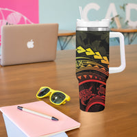 Polynesian Pride Tumbler With Handle Turtle Hibiscus Luxury Style - Reggae Ver2