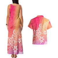 Polynesia Couples Matching Tank Maxi Dress and Hawaiian Shirt Plumeria Pink Gradient Curves LT7 - Polynesian Pride