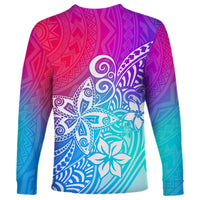 Polynesia Long Sleeve Shirt Plumeria Galaxy Gradient Curves LT7 - Polynesian Pride