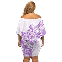 Polynesia Off Shoulder Short Dress Plumeria Lavender Curves LT7 - Polynesian Pride