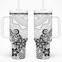 Polynesia Tumbler With Handle Plumeria White Curves