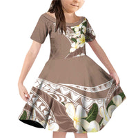 Aloha Hawaii Festive Family Matching Off Shoulder Short Dress and Hawaiian Shirt Frangipani Lace Classic - Beige