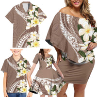 Aloha Hawaii Festive Family Matching Off Shoulder Short Dress and Hawaiian Shirt Frangipani Lace Classic - Beige