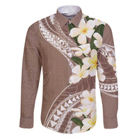 Aloha Hawaii Festive Family Matching Puletasi and Hawaiian Shirt Frangipani Lace Classic - Beige LT7 Dad's Shirt - Long Sleeve Beige - Polynesian Pride