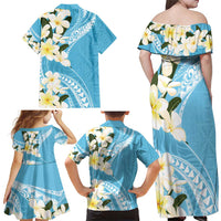 Aloha Hawaii Festive Family Matching Off Shoulder Maxi Dress and Hawaiian Shirt Frangipani Lace Classic - Turquoise LT7 - Polynesian Pride