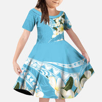 Aloha Hawaii Festive Family Matching Short Sleeve Bodycon Dress and Hawaiian Shirt Frangipani Lace Classic - Turquoise LT7 Daughter's Dress Turquoise - Polynesian Pride