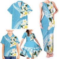 Aloha Hawaii Festive Family Matching Tank Maxi Dress and Hawaiian Shirt Frangipani Lace Classic - Turquoise