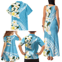 Aloha Hawaii Festive Family Matching Tank Maxi Dress and Hawaiian Shirt Frangipani Lace Classic - Turquoise