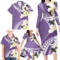 Aloha Hawaii Festive Family Matching Long Sleeve Bodycon Dress and Hawaiian Shirt Frangipani Lace Classic - Lavender LT7 - Polynesian Pride