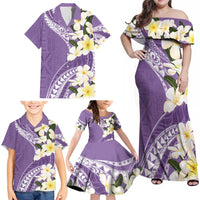 Aloha Hawaii Festive Family Matching Off Shoulder Maxi Dress and Hawaiian Shirt Frangipani Lace Classic - Lavender LT7 - Polynesian Pride