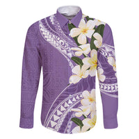 Aloha Hawaii Festive Family Matching Off Shoulder Maxi Dress and Hawaiian Shirt Frangipani Lace Classic - Lavender LT7 Dad's Shirt - Long Sleeve Lavender - Polynesian Pride