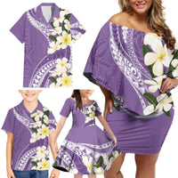 Aloha Hawaii Festive Family Matching Off Shoulder Short Dress and Hawaiian Shirt Frangipani Lace Classic - Lavender