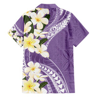 Aloha Hawaii Festive Family Matching Off Shoulder Short Dress and Hawaiian Shirt Frangipani Lace Classic - Lavender