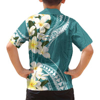 Aloha Hawaii Festive Family Matching Long Sleeve Bodycon Dress and Hawaiian Shirt Frangipani Lace Classic - Teal LT7 - Polynesian Pride
