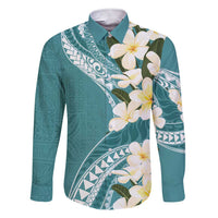 Aloha Hawaii Festive Family Matching Short Sleeve Bodycon Dress and Hawaiian Shirt Frangipani Lace Classic - Teal LT7 Dad's Shirt - Long Sleeve Teal - Polynesian Pride