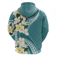 Aloha Hawaii Festive Zip Hoodie Frangipani Lace Classic - Teal