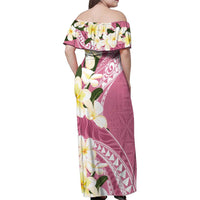 Aloha Hawaii Festive Family Matching Off Shoulder Maxi Dress and Hawaiian Shirt Frangipani Lace Classic - Rosy LT7 - Polynesian Pride