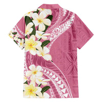 Aloha Hawaii Festive Family Matching Off Shoulder Short Dress and Hawaiian Shirt Frangipani Lace Classic - Rosy