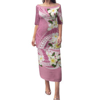 Aloha Hawaii Festive Family Matching Puletasi and Hawaiian Shirt Frangipani Lace Classic - Rosy LT7 Mom's Dress Pink - Polynesian Pride