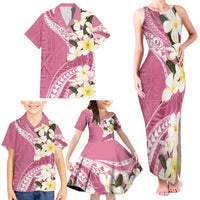 Aloha Hawaii Festive Family Matching Tank Maxi Dress and Hawaiian Shirt Frangipani Lace Classic - Rosy