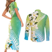 Aloha Hawaii Festive Couples Matching Short Sleeve Bodycon Dress and Long Sleeve Button Shirt Frangipani Lace Classic - Summer Vibes