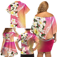 Aloha Hawaii Festive Family Matching Off Shoulder Short Dress and Hawaiian Shirt Frangipani Lace Classic - Spring Vibes