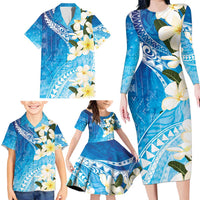 Aloha Hawaii Festive Family Matching Long Sleeve Bodycon Dress and Hawaiian Shirt Frangipani Lace Classic - Oceanic LT7 - Polynesian Pride
