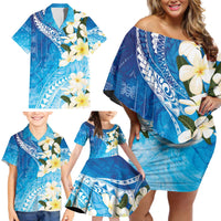 Aloha Hawaii Festive Family Matching Off Shoulder Short Dress and Hawaiian Shirt Frangipani Lace Classic - Oceanic