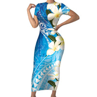 Aloha Hawaii Festive Family Matching Short Sleeve Bodycon Dress and Hawaiian Shirt Frangipani Lace Classic - Oceanic LT7 Mom's Dress Navy - Polynesian Pride