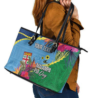 Personalized Malampa Fiji Day Together We Grow Leather Tote Bag Special Tapa Mix - Polynesian Pride