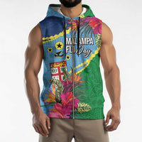 Personalized Malampa Fiji Day Together We Grow Sleeveless Zip Hoodie Special Tapa Mix - Polynesian Pride