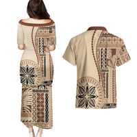 Samoa Siapo Motif Couples Matching Puletasi Dress and Hawaiian Shirt Classic Style LT7 - Polynesian Pride