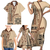 Samoa Siapo Motif Family Matching Short Sleeve Bodycon Dress and Hawaiian Shirt Classic Style LT7