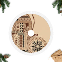 Samoa Siapo Motif Tree Skirt Classic Style LT7 Fringed Tree Skirts Beige - Polynesian Pride