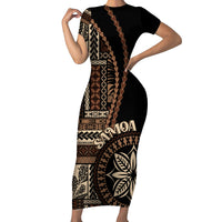 Samoa Siapo Motif Family Matching Short Sleeve Bodycon Dress and Hawaiian Shirt Classic Style - Black Ver LT7 Mom's Dress Black - Polynesian Pride