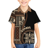 Samoa Siapo Motif Family Matching Tank Maxi Dress and Hawaiian Shirt Classic Style - Black Ver LT7 Son's Shirt Black - Polynesian Pride