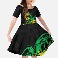 Personalised Reggae Jawaiian Festive Family Matching Short Sleeve Bodycon Dress and Hawaiian Shirt Mix Polynesian